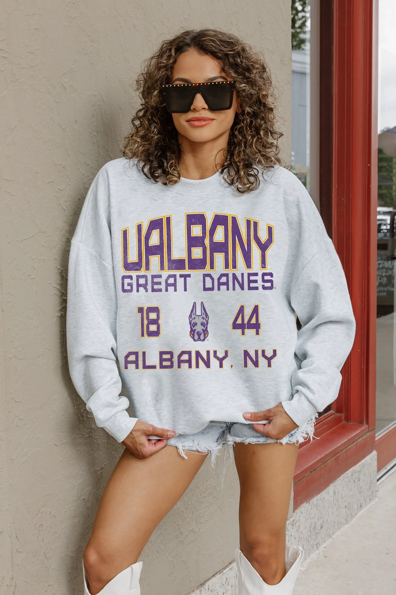 ALBANY GREAT DANES ALLEGIANCE PREMIUM FLEECE DROP SHOULDER CREWNECK PULLOVER