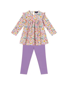 Andy & Evan Rainbow Printed Babydoll Dress & Legging Set