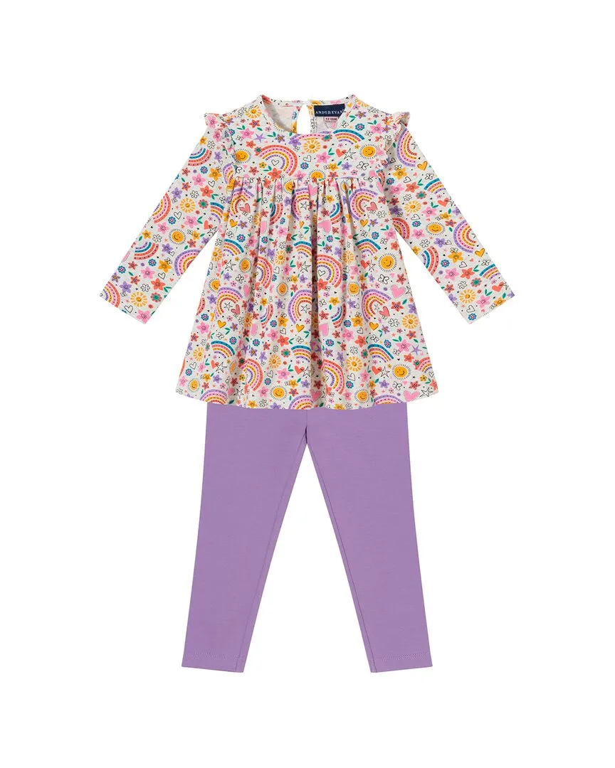 Andy & Evan Rainbow Printed Babydoll Dress & Legging Set