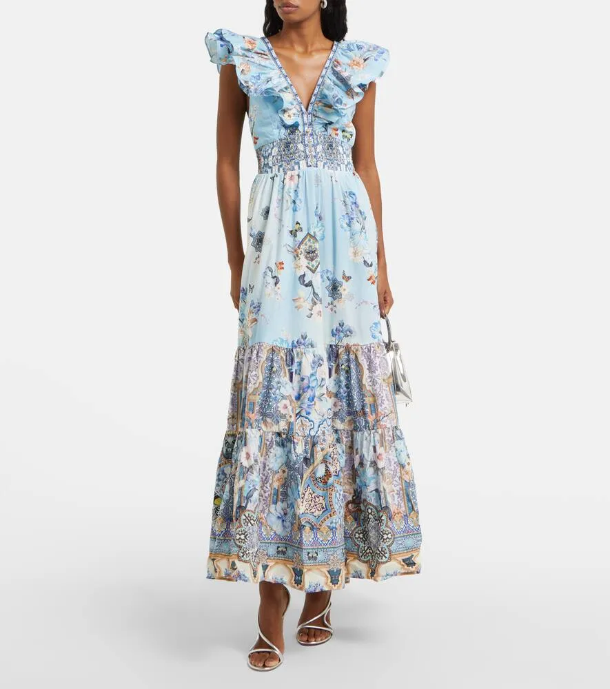 Camilla Shirred floral cotton maxi dress