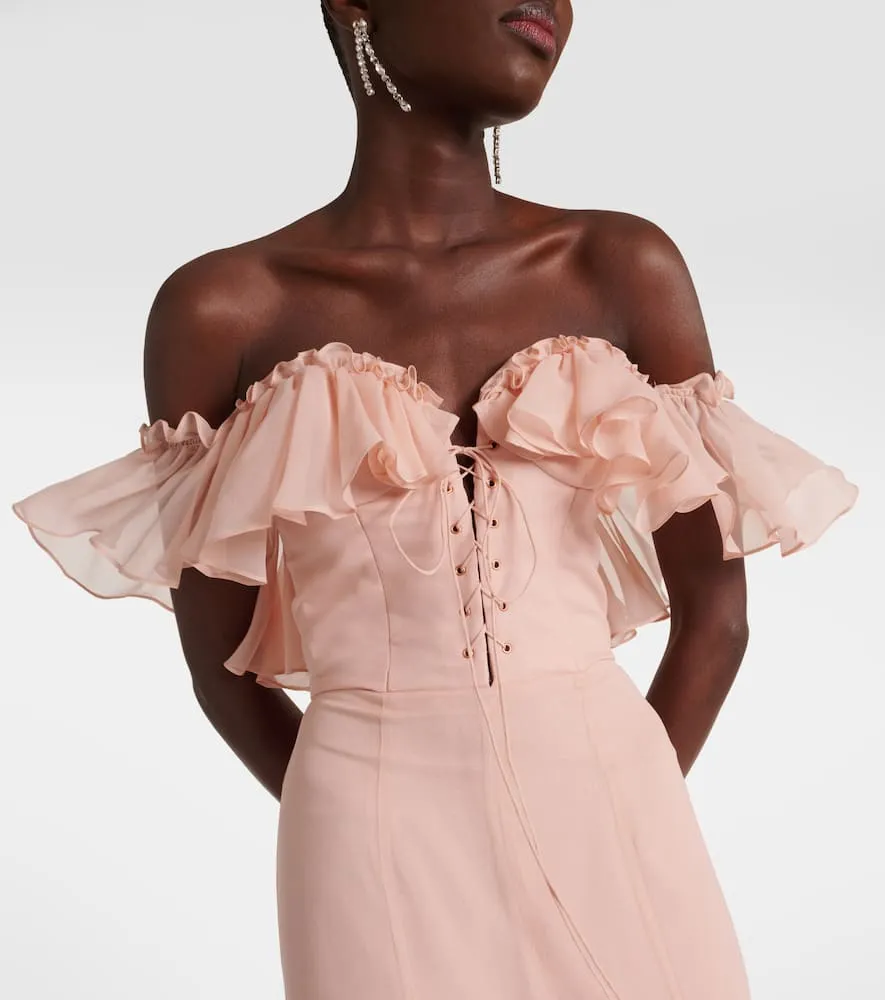 Costarellos Galiya off-shoulder silk georgette gown