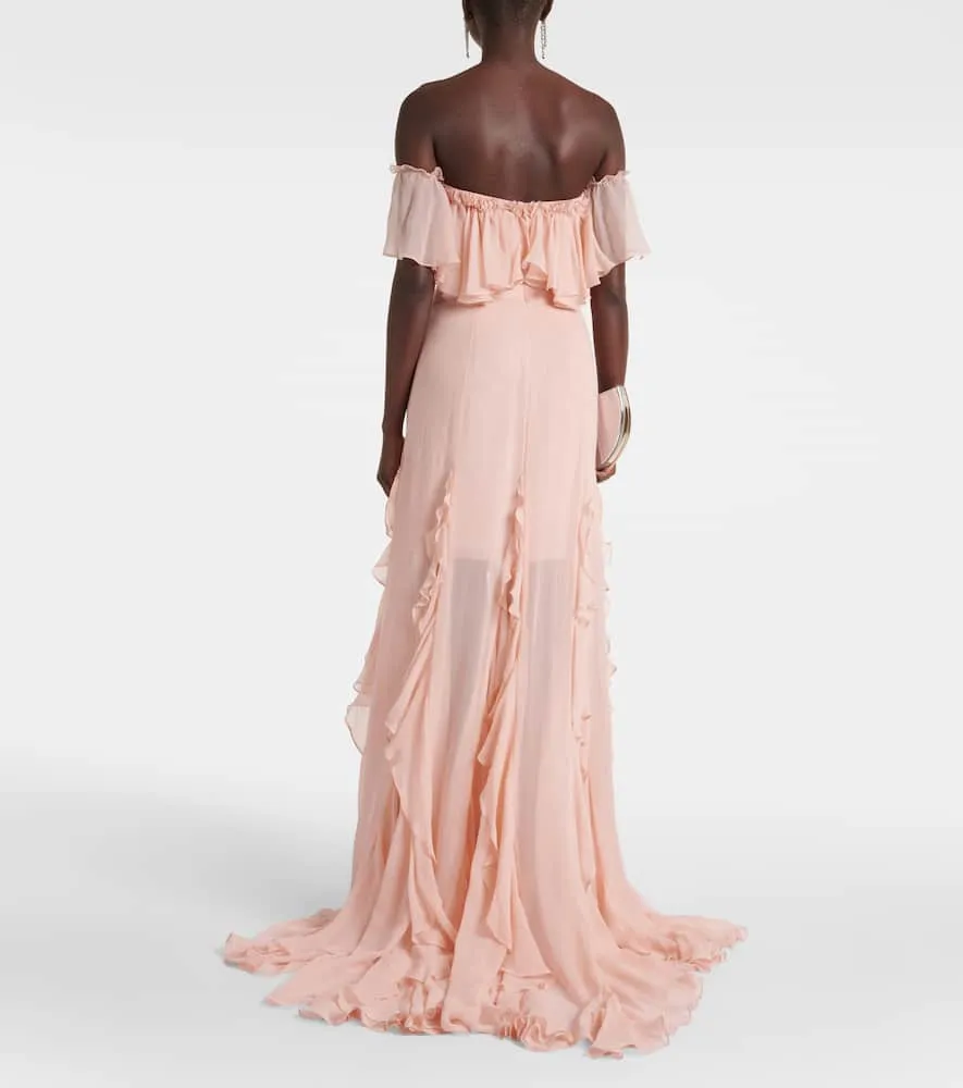 Costarellos Galiya off-shoulder silk georgette gown