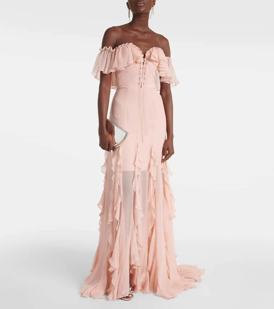 Costarellos Galiya off-shoulder silk georgette gown