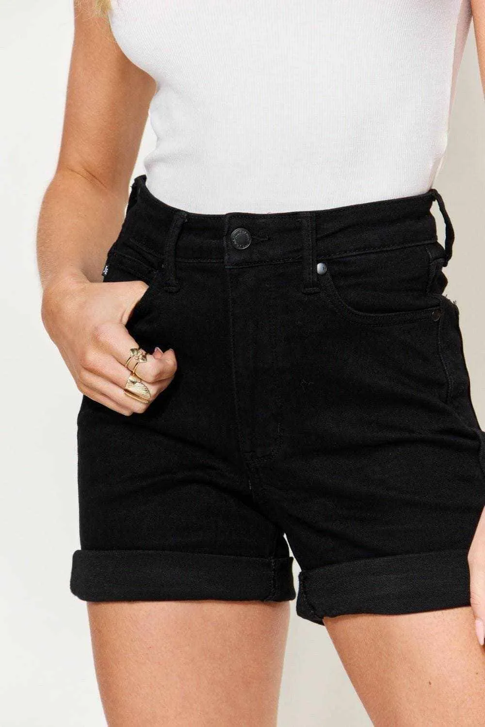 Cuffed high-rise denim shorts by Judy Blue