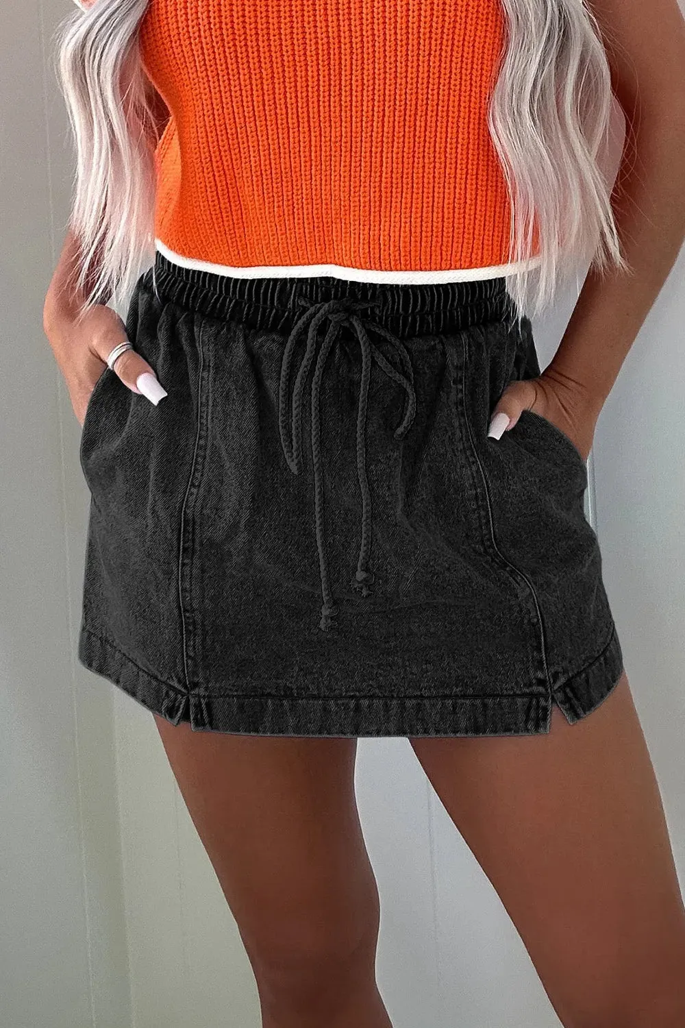 Drawstring High Waist Denim Shorts for Women Casual Wear