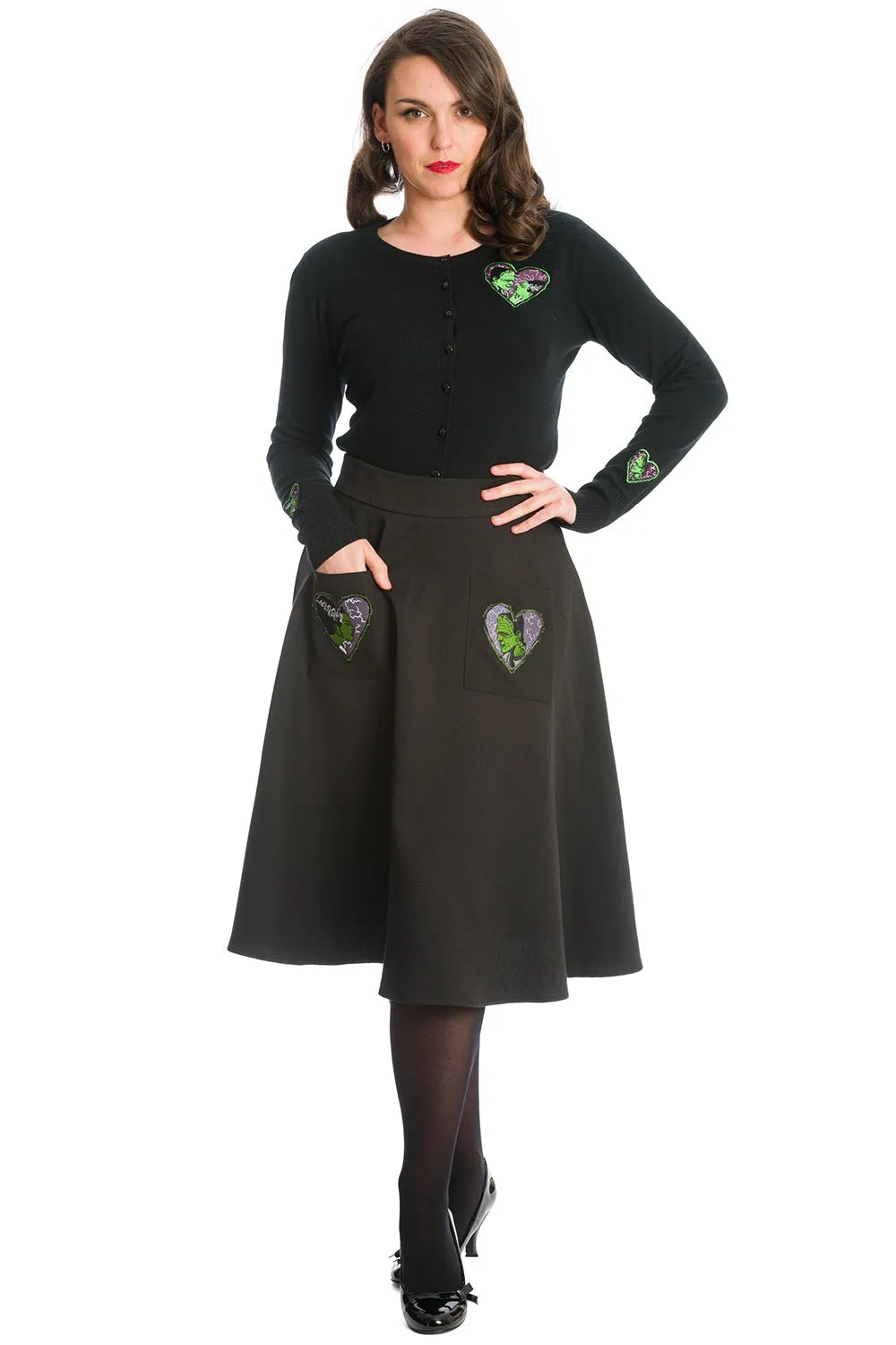 Frankenstein & Bride Forever Love Made for Each Other Heart Patch Cardigan / S - 4XL