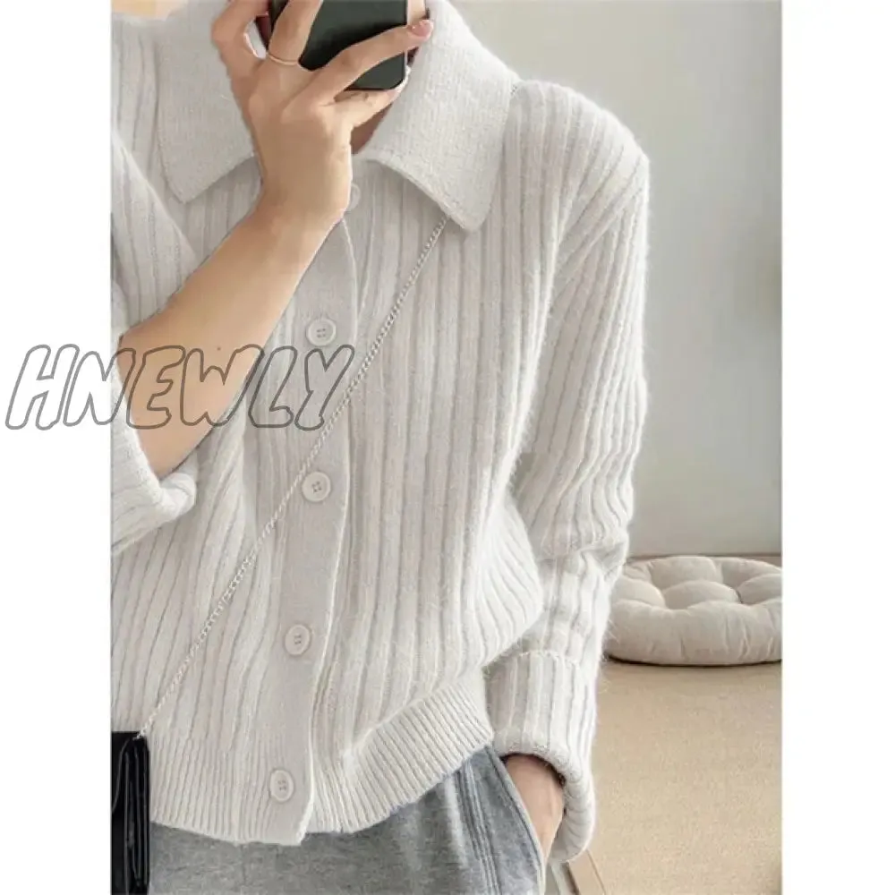 Hnewly Turn Down Knit Cardigan Women Autumn Winter Button Up Solid Color Sweater Coats Woman Long Sleeve Soft Cardigans Ladies