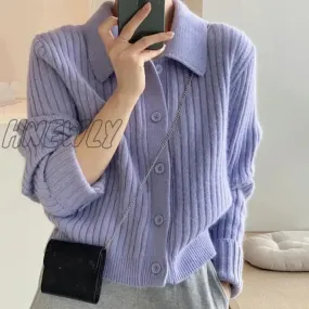 Hnewly Turn Down Knit Cardigan Women Autumn Winter Button Up Solid Color Sweater Coats Woman Long Sleeve Soft Cardigans Ladies
