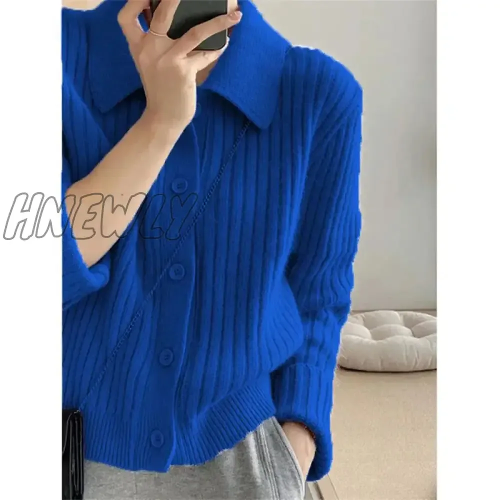 Hnewly Turn Down Knit Cardigan Women Autumn Winter Button Up Solid Color Sweater Coats Woman Long Sleeve Soft Cardigans Ladies