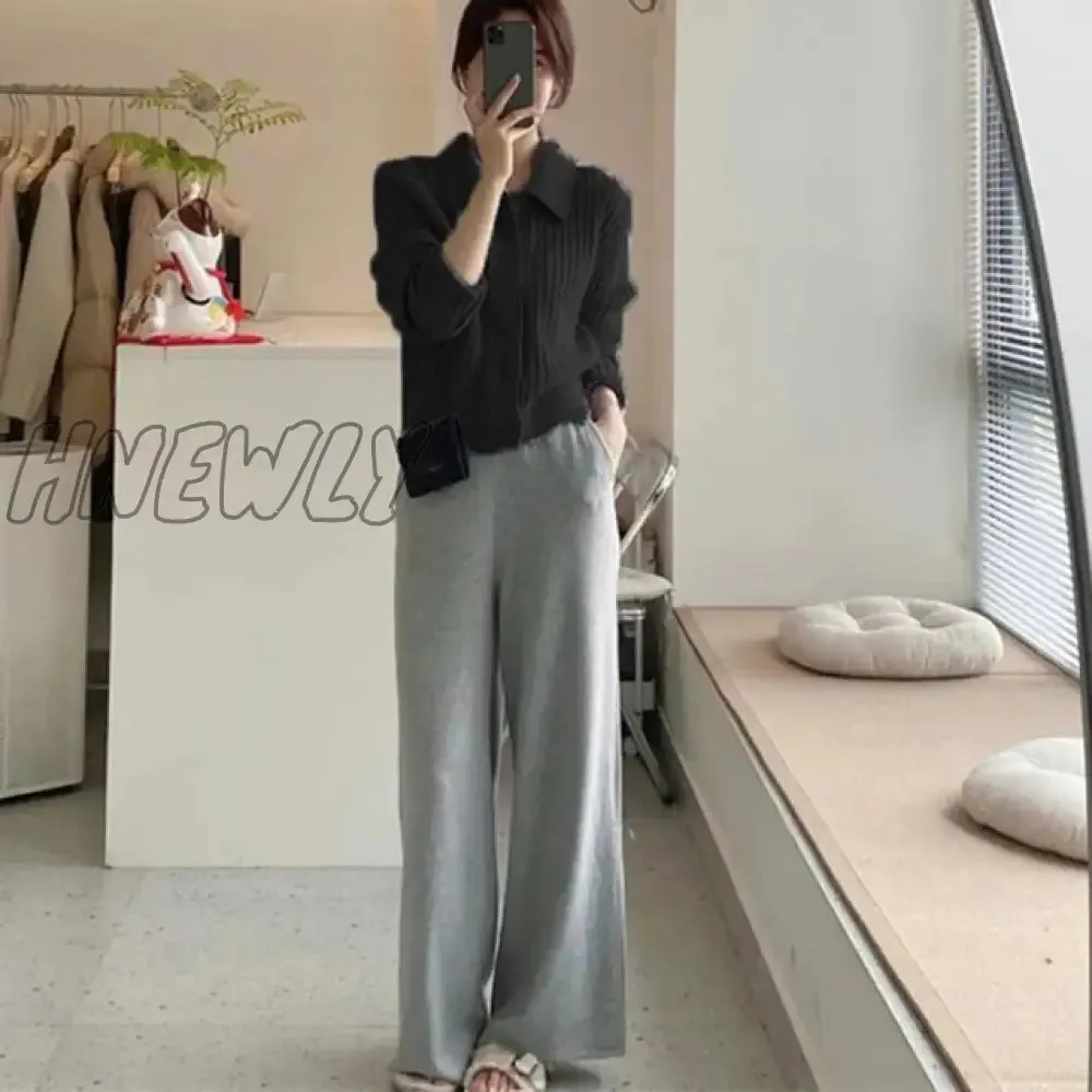 Hnewly Turn Down Knit Cardigan Women Autumn Winter Button Up Solid Color Sweater Coats Woman Long Sleeve Soft Cardigans Ladies