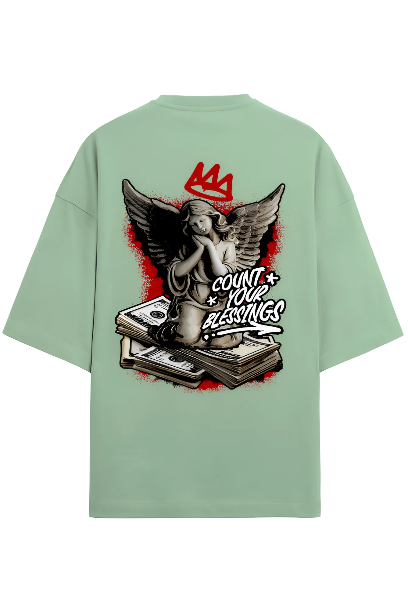 Iconic Angel & Money Graphic Terry Oversized T-Shirt | Premium Urban Streetwear