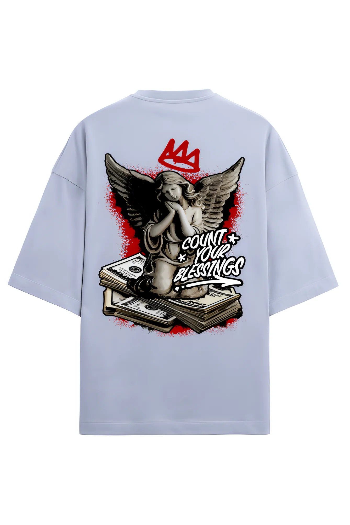 Iconic Angel & Money Graphic Terry Oversized T-Shirt | Premium Urban Streetwear
