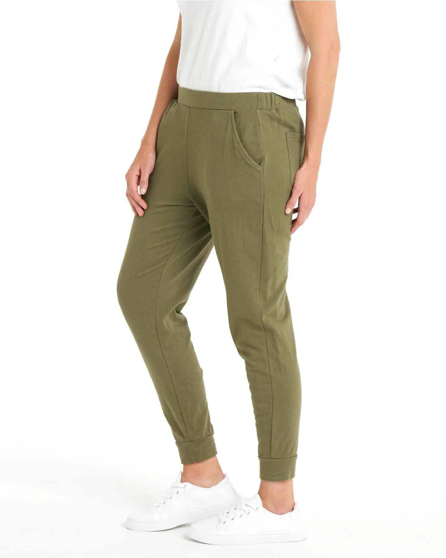 Lindsay Elastic Waistband Slim Leg Cotton Jogger Pants - Khaki
