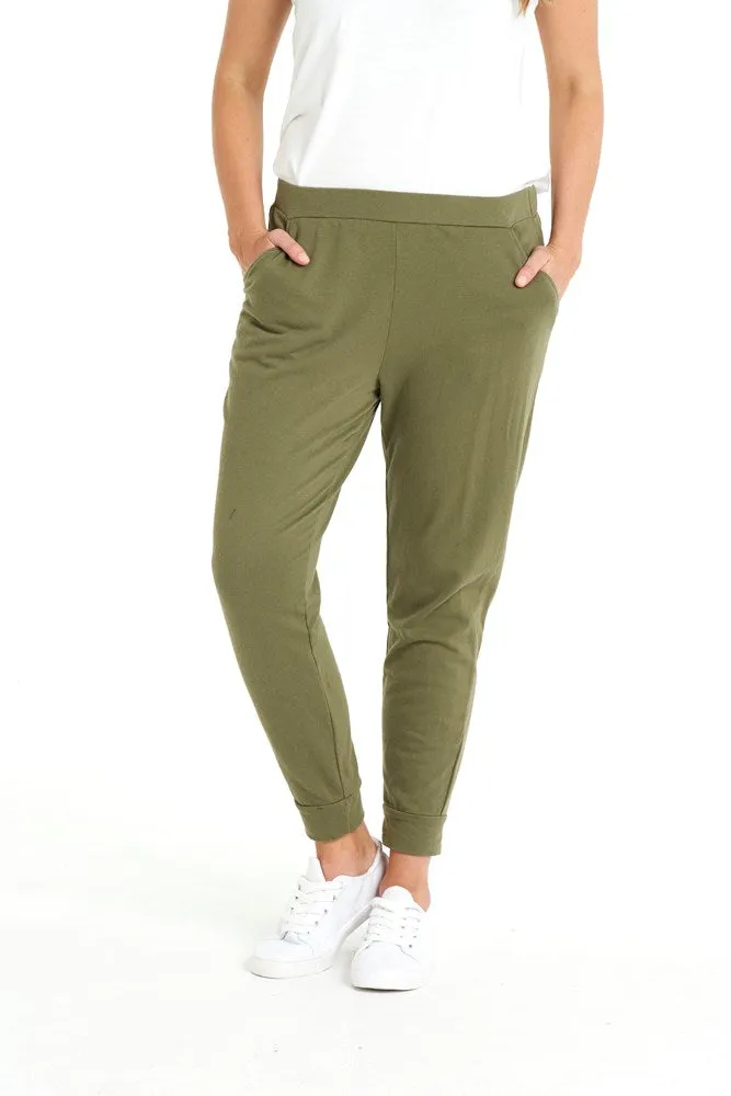 Lindsay Elastic Waistband Slim Leg Cotton Jogger Pants - Khaki