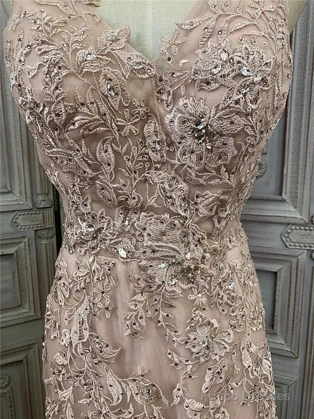 Mermaid / Trumpet Prom Dresses Maxi Dress Party Wear Sweep / Brush Train Sleeveless V Neck Tulle With Appliques