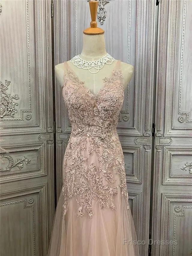 Mermaid / Trumpet Prom Dresses Maxi Dress Party Wear Sweep / Brush Train Sleeveless V Neck Tulle With Appliques