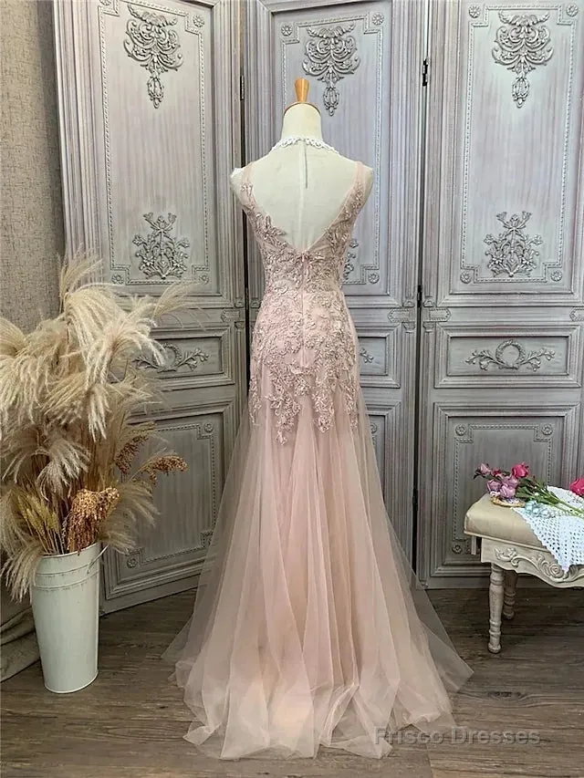 Mermaid / Trumpet Prom Dresses Maxi Dress Party Wear Sweep / Brush Train Sleeveless V Neck Tulle With Appliques