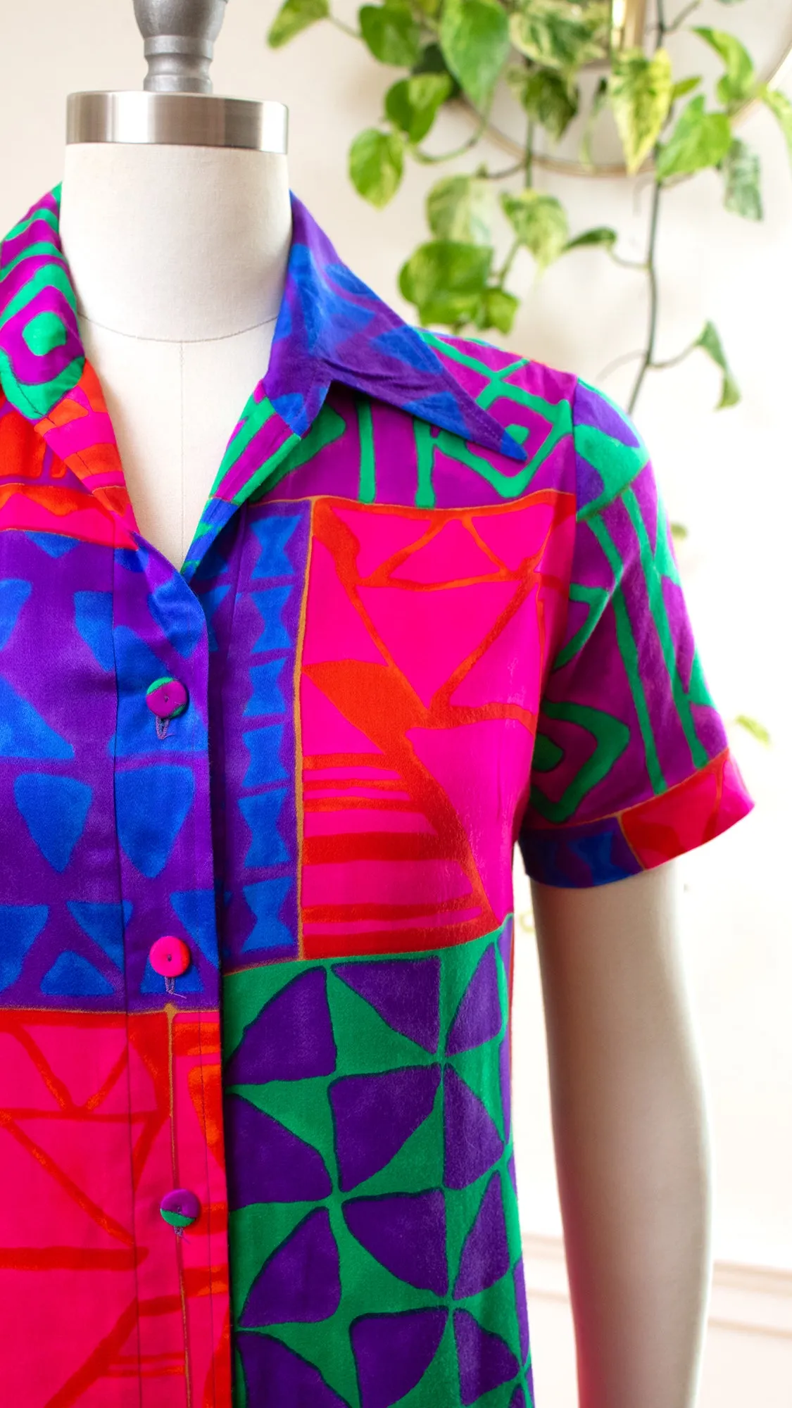 NEW ⭐️ 1960s 1970s Hawaiian Geometric Shirtwaist Maxi Dress | small/medium