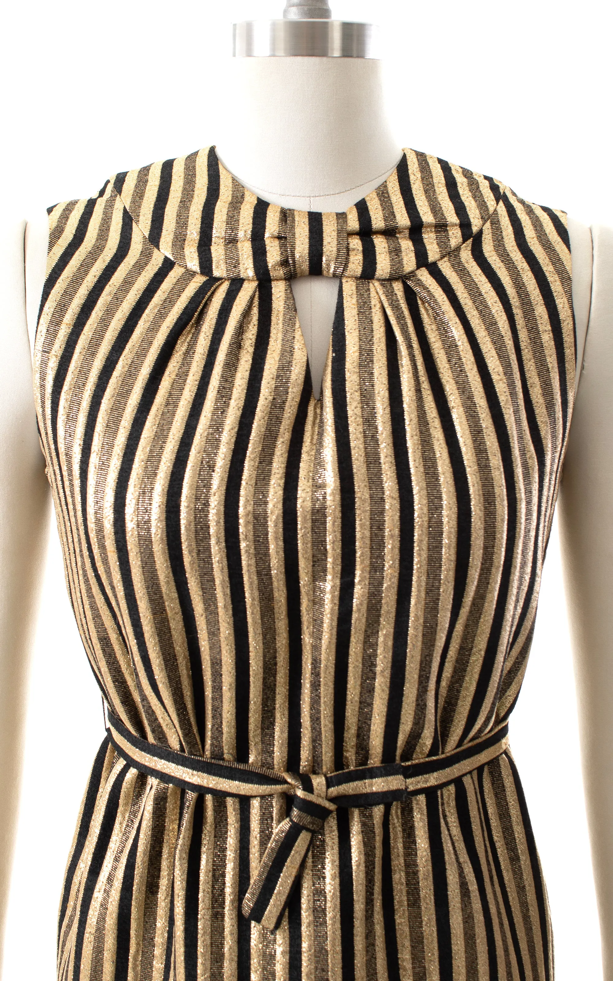 NEW ARRIVAL || 1960s Metallic Gold Striped Shift Dress | small
