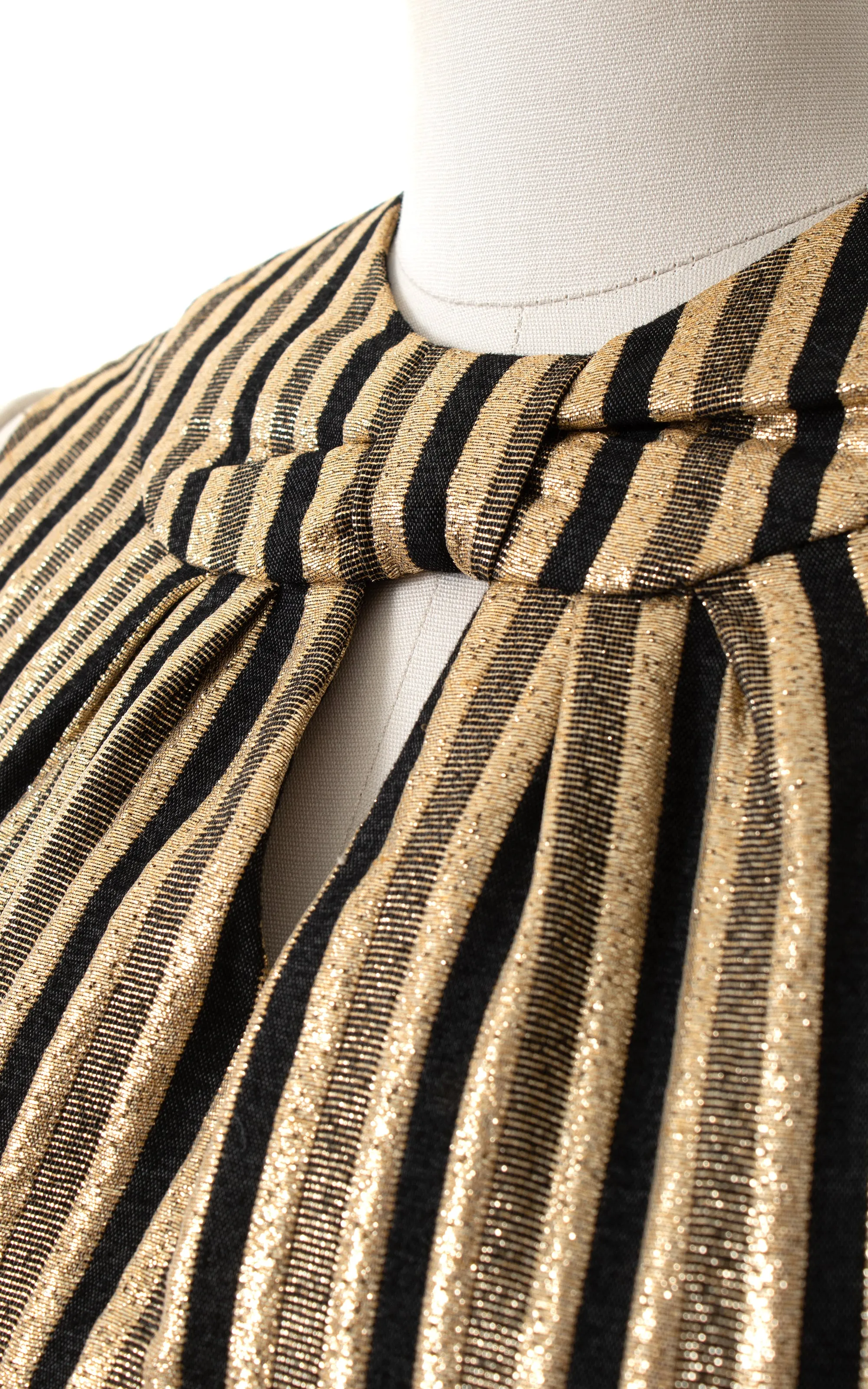 NEW ARRIVAL || 1960s Metallic Gold Striped Shift Dress | small