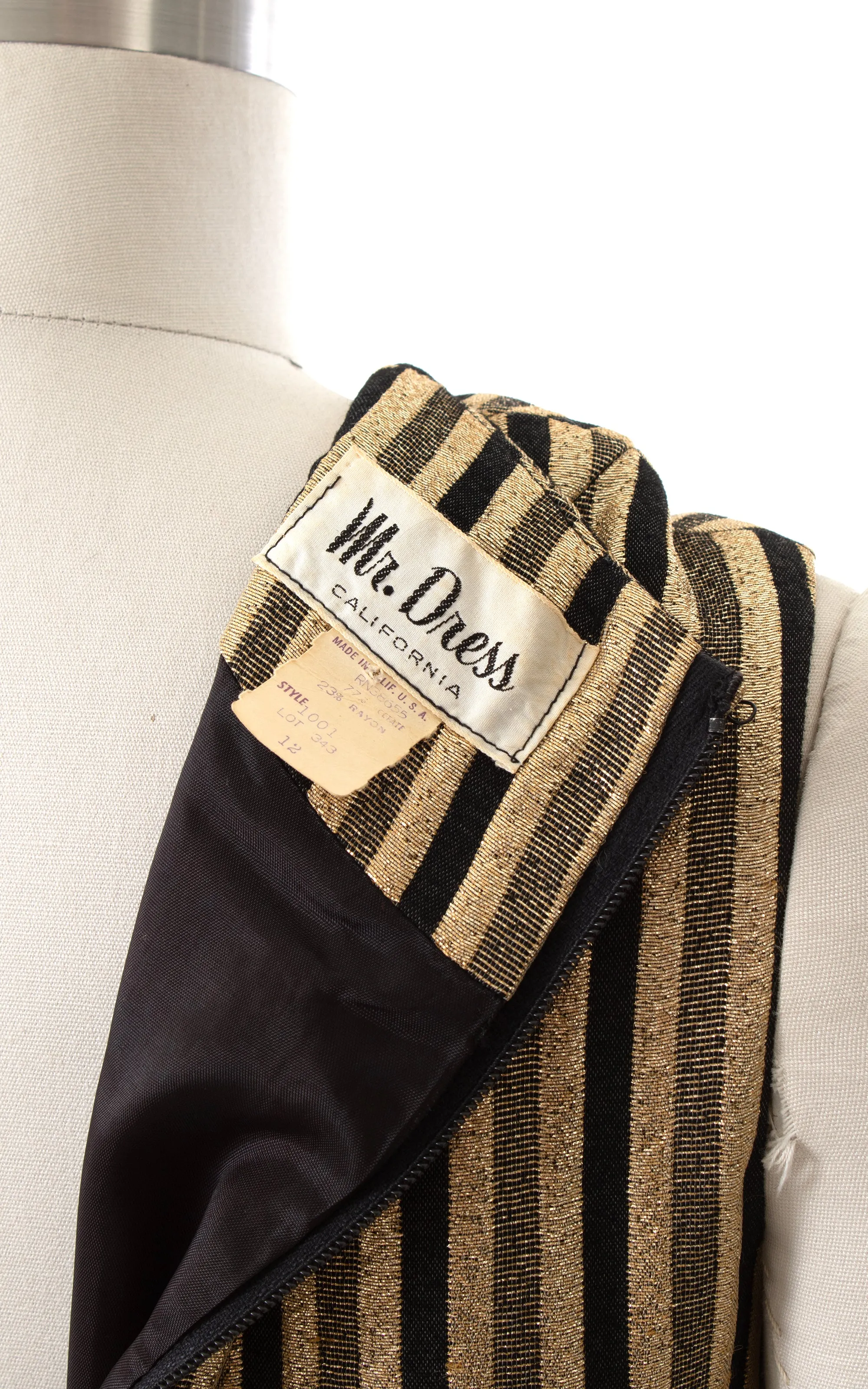 NEW ARRIVAL || 1960s Metallic Gold Striped Shift Dress | small