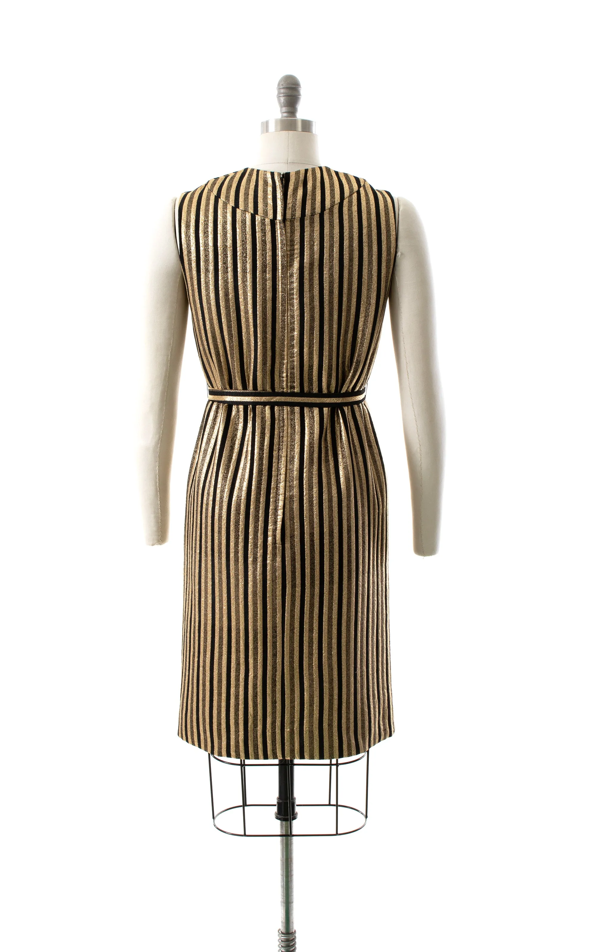 NEW ARRIVAL || 1960s Metallic Gold Striped Shift Dress | small