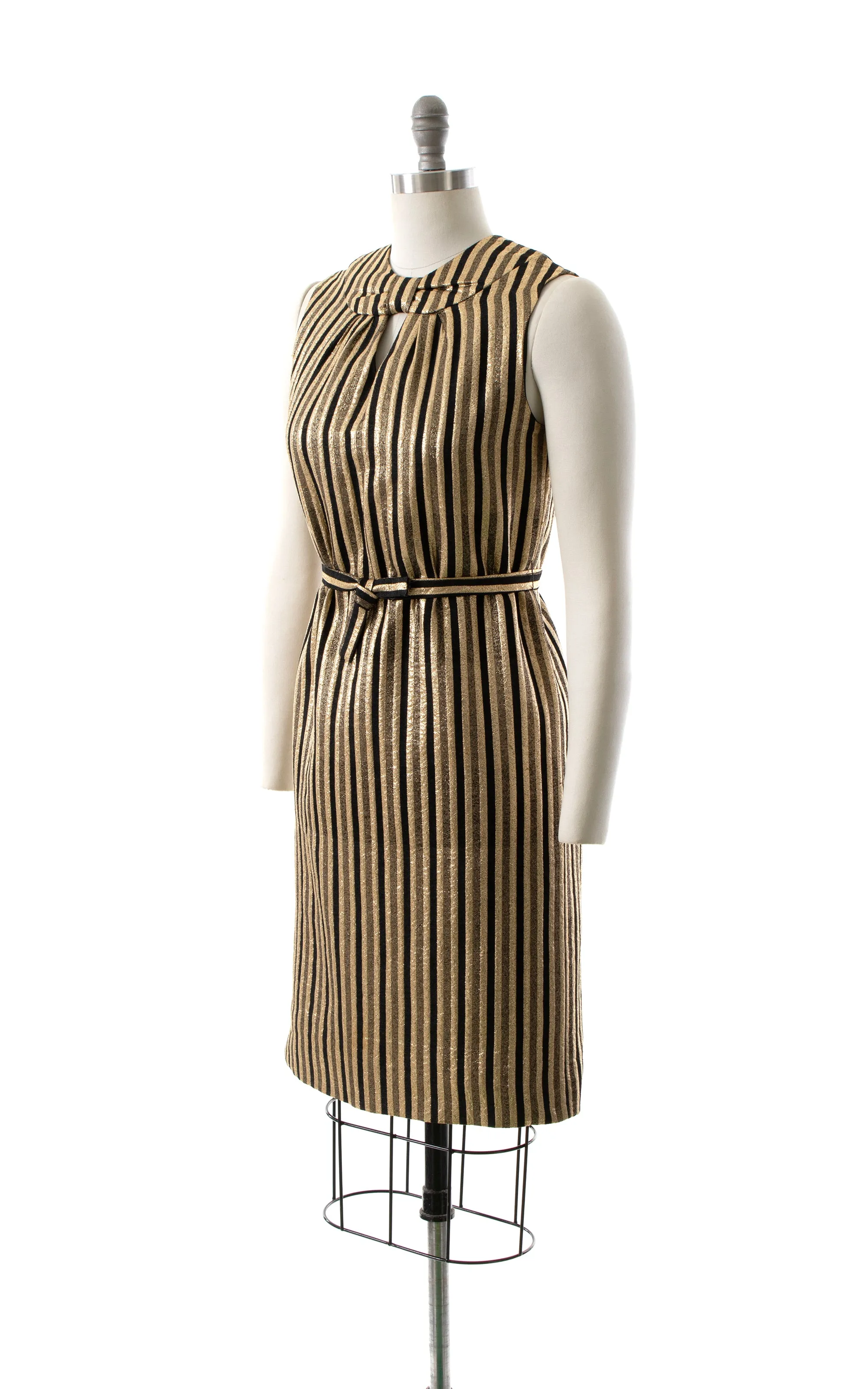 NEW ARRIVAL || 1960s Metallic Gold Striped Shift Dress | small