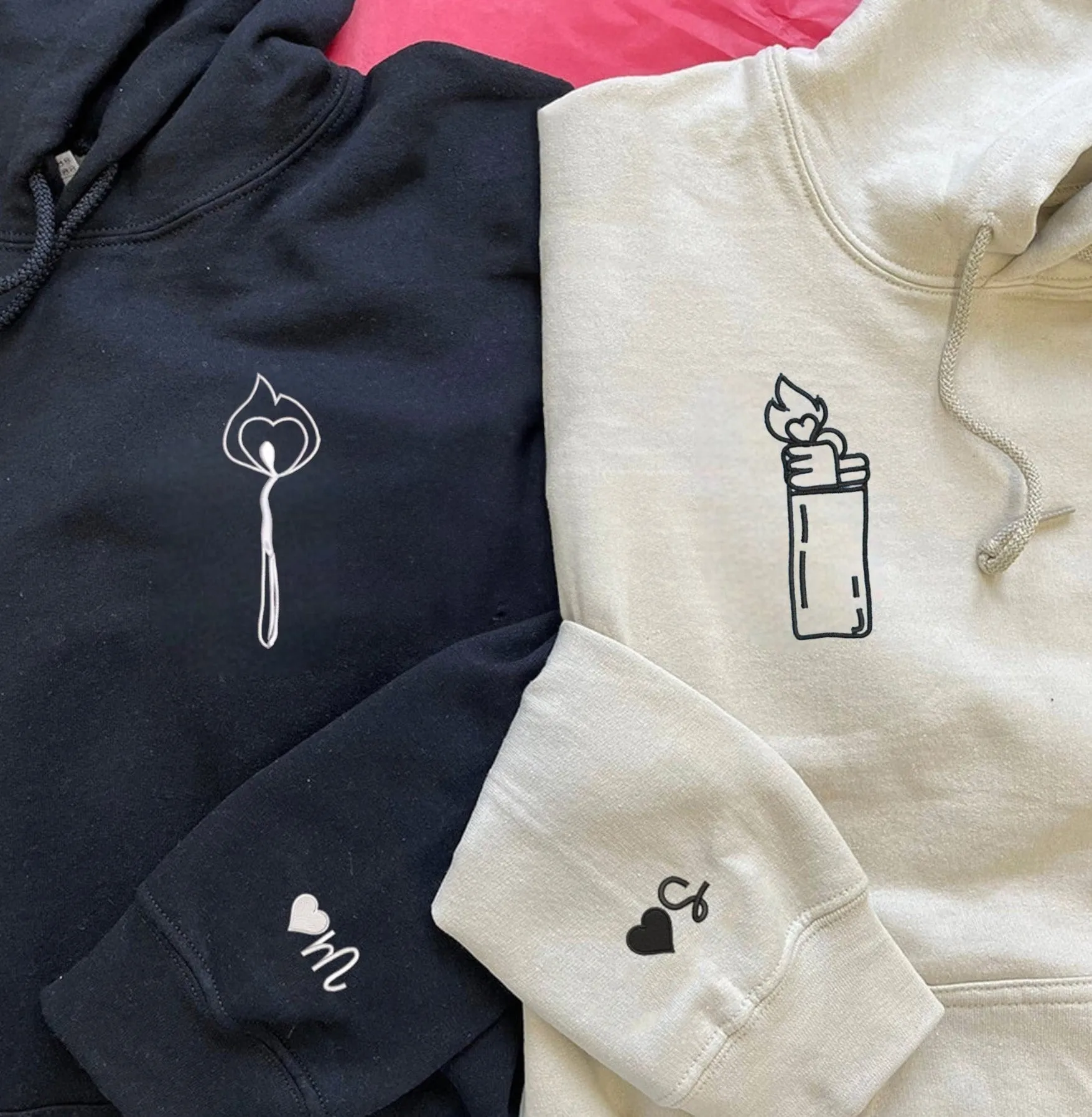 "Match And Lighter" Matching Couple Hoodies - Personalized Matching Sweatshirts For Couples