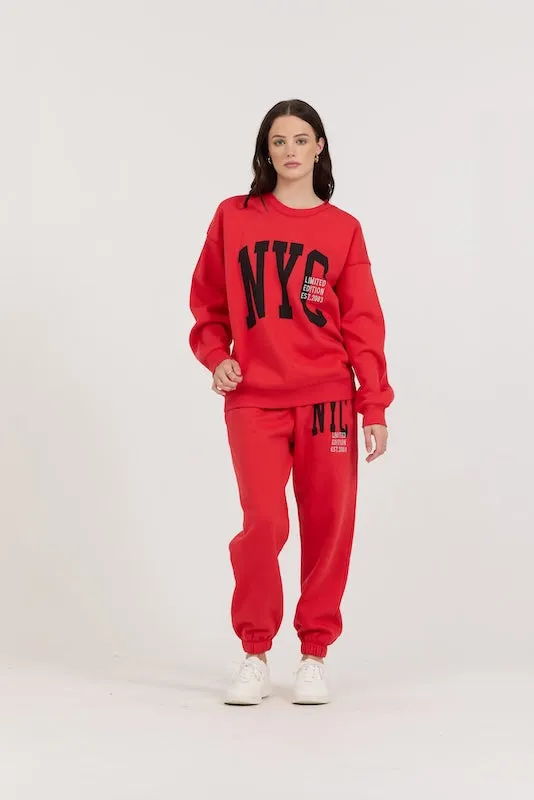 Red/ Black/ Light Grey Garment Dye Jogger W/ Screen Print