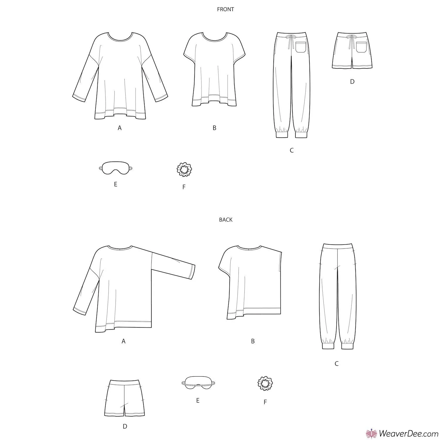 Simplicity Pattern S9020 Misses' Sleepwear Knit Tops, Pants, Shorts & Accessories